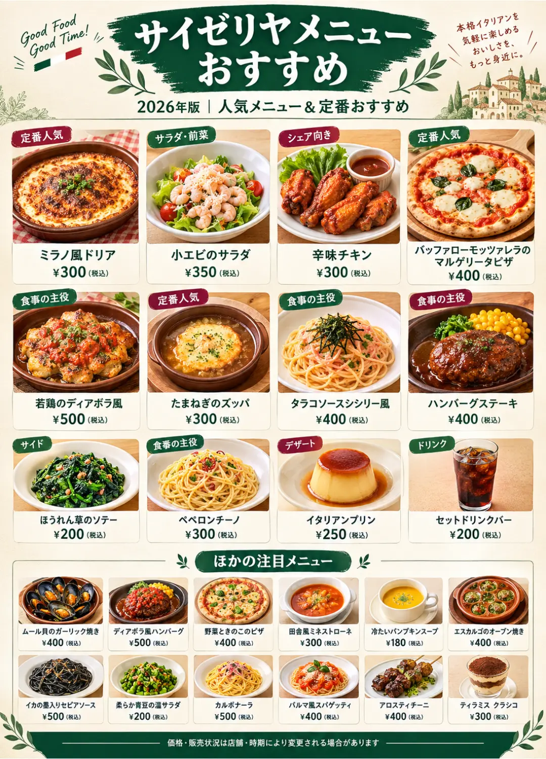 サイゼリヤメニューおすすめのバナー画像